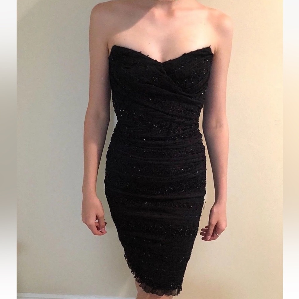 DOLCE GABBANA CORSET BUSTIER Bead Embroidered SEQUIN STRAPLESS RUFFLE DRESS 36 - Picture 8 of 9